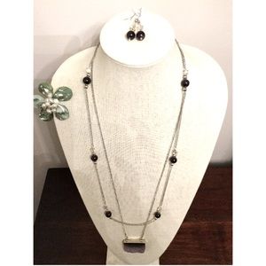 Amethyst&Agate Set: Earrings & Two Necklaces